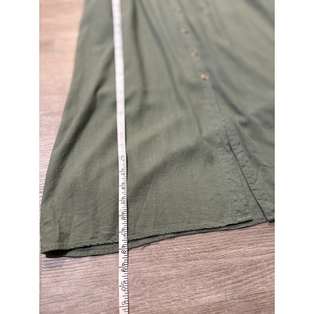 &Merci Sage Green Linen Midi Button Front Peasant Dress Large Fit Flare Casual - Picture 12 of 14